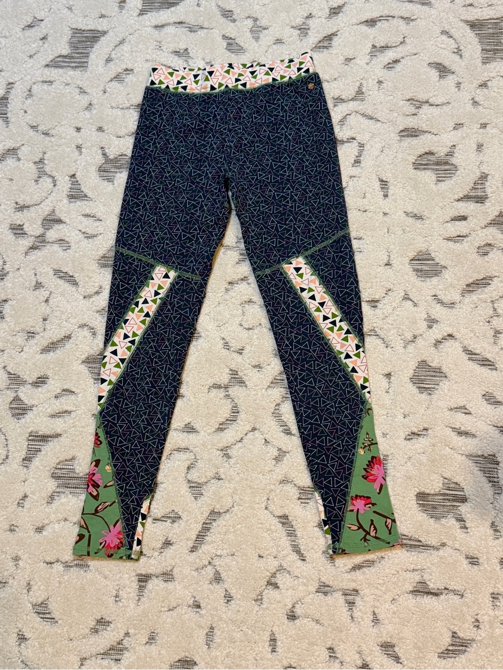 Matilda Jane girls Navy Geometric & Floral Colorblock Leggings size 14 EUC